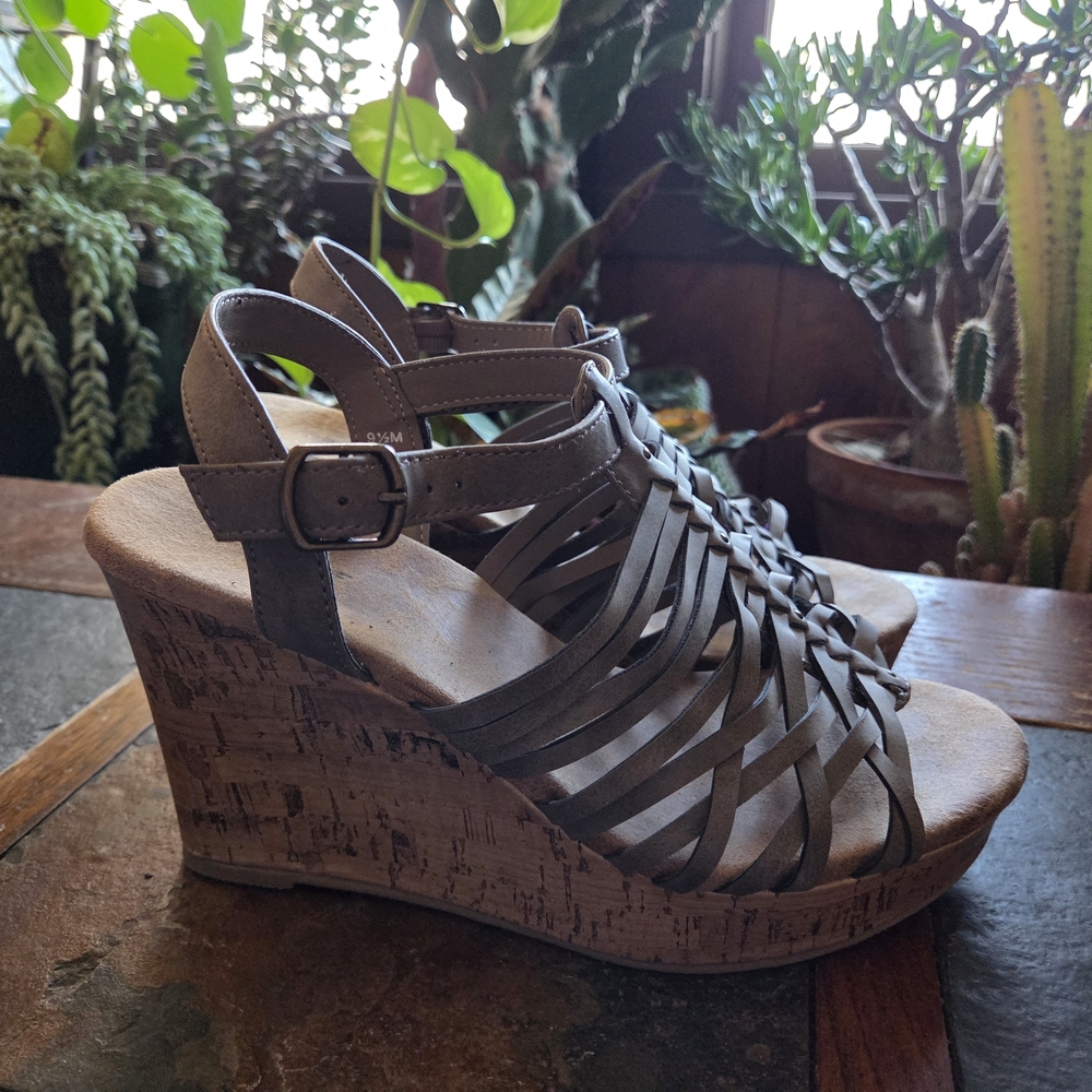 Maurices Taupe Strappy Wedge Sandals